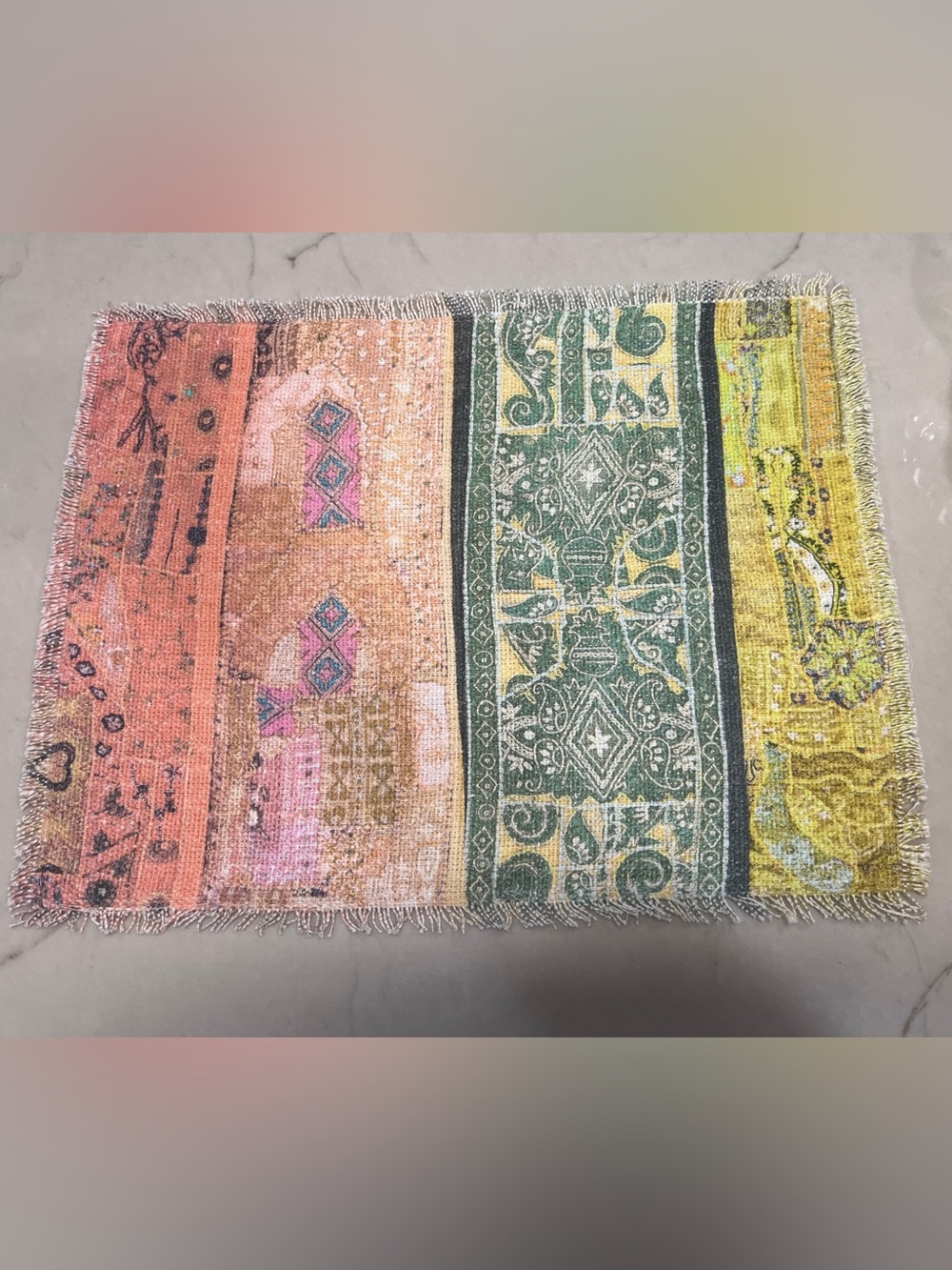 World Market multi color BOHO 20”x 15”placemats with fringe x 8